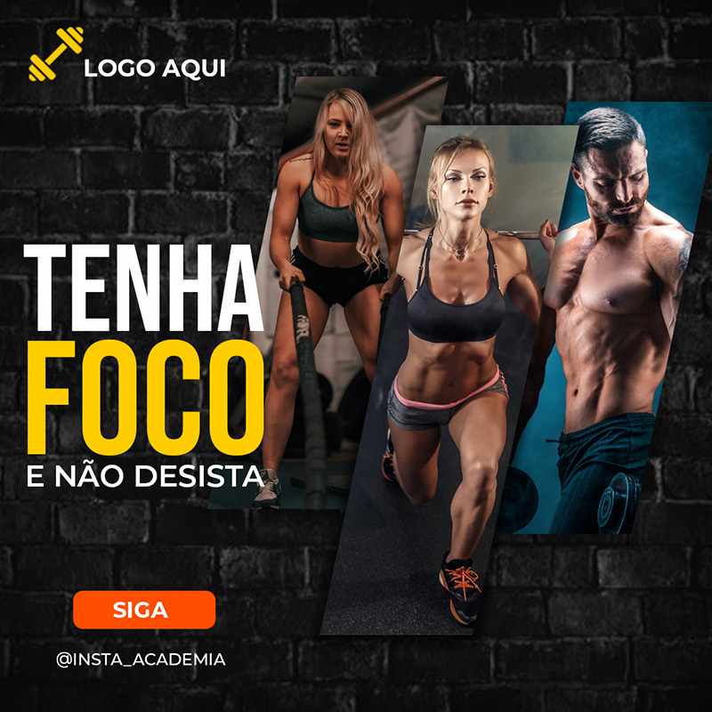 Arte Academia Fitness Tenha Foco Gym Psd Editável Social Media