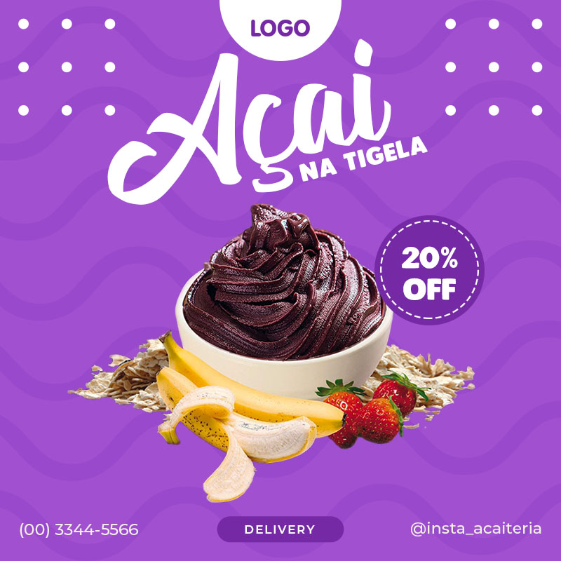Arte Psd Açai na Tigela Social Media Editável Instagram