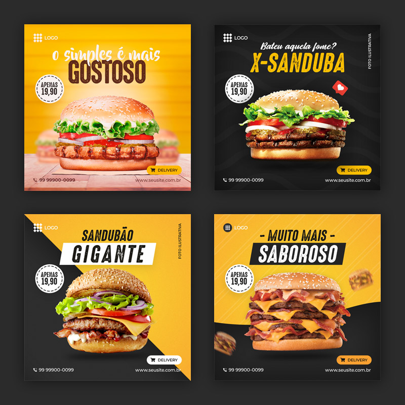 Pack Artes Hamburgueria Psd Editável Photoshop Social Media