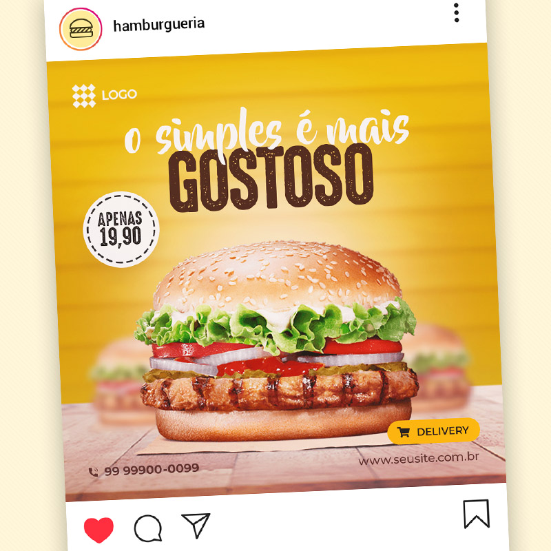 Arte PSD Editável Social Media Hamburgueria Post Instagram
