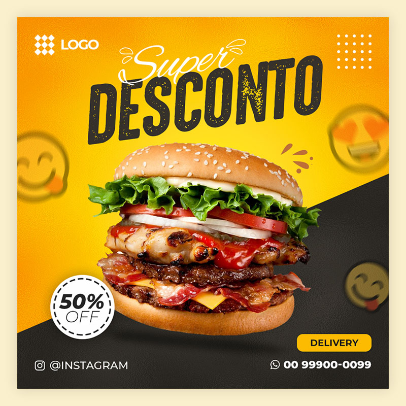 Arte PSD Editável Hamburgueria Social Media Insta Post