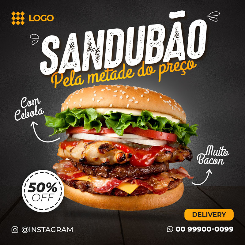 Arte PSD Social Media Hamburgueria Editável Sandubão Lanche
