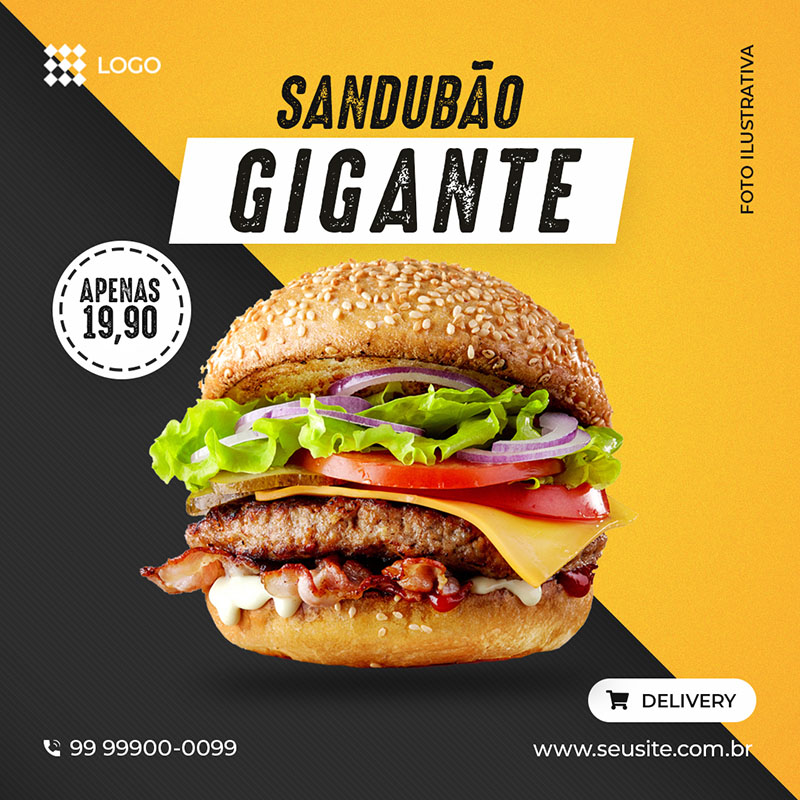 Arte PSD Hamburgueria Lanche Editável Social Media Lanche