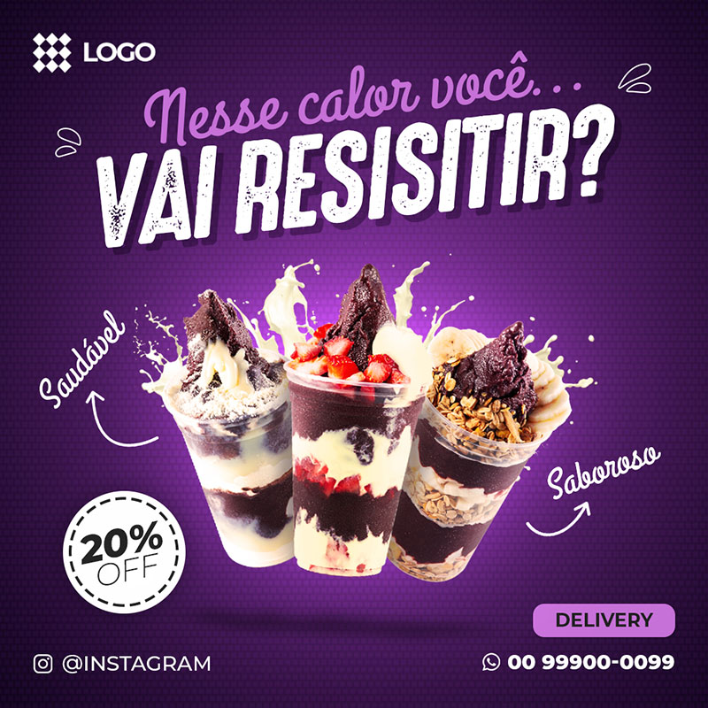 Social Media PSD Açai Editável Açaiteria Sorveteria