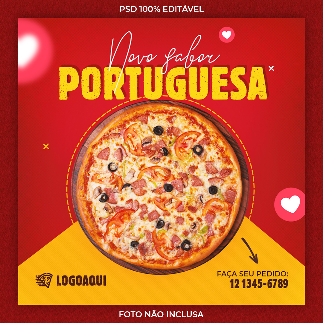 Pizza PSD Social Media Editável Pizzaria Arte Comida Post