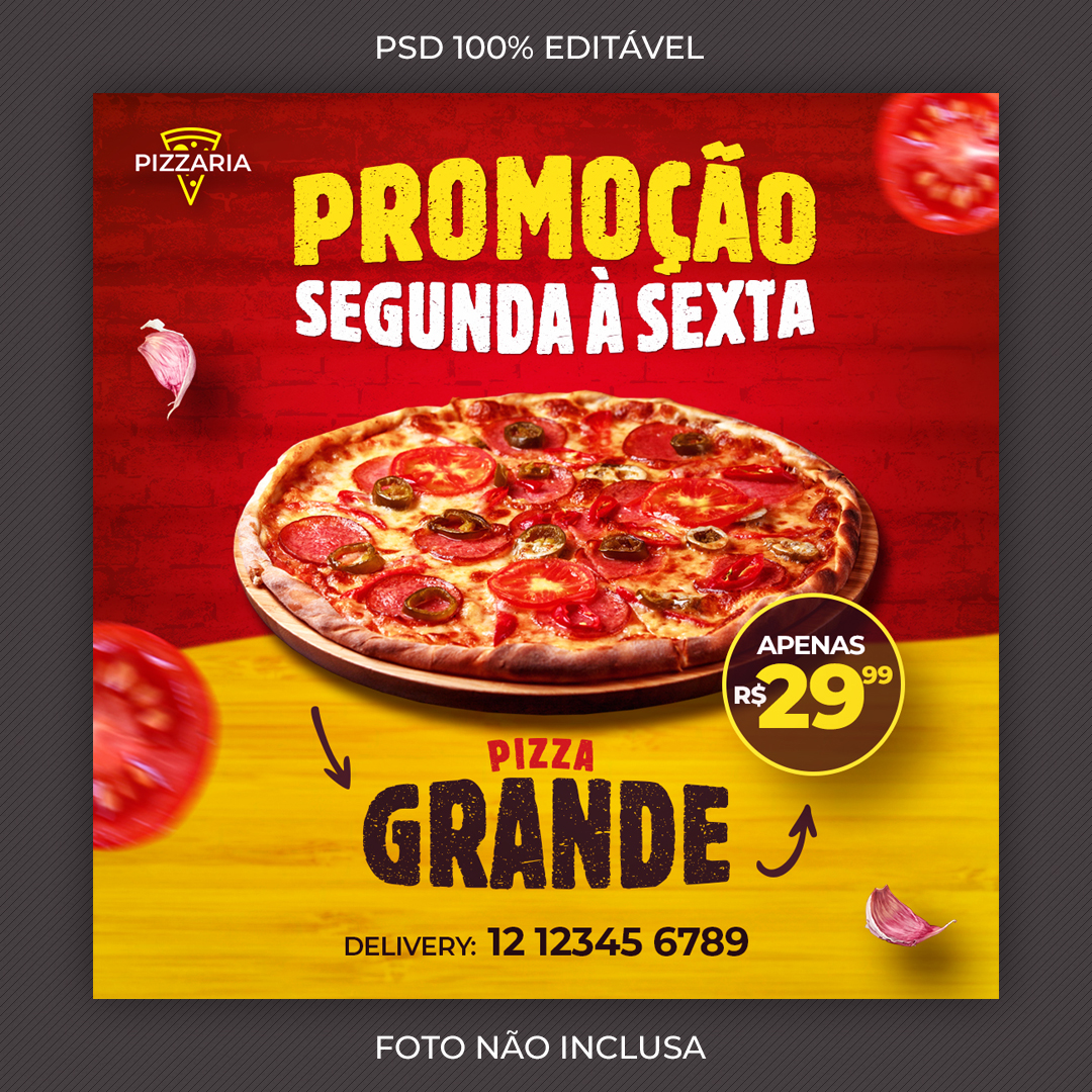 Pizza Social Media PSD Promoção Pizzaria Post Editável Photoshop