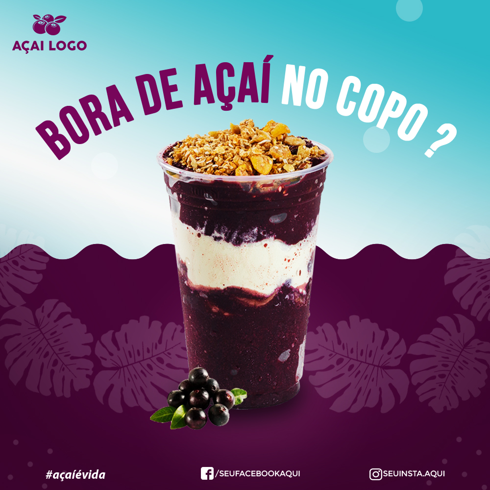 Social Media Açai no Copo Post Psd Editável