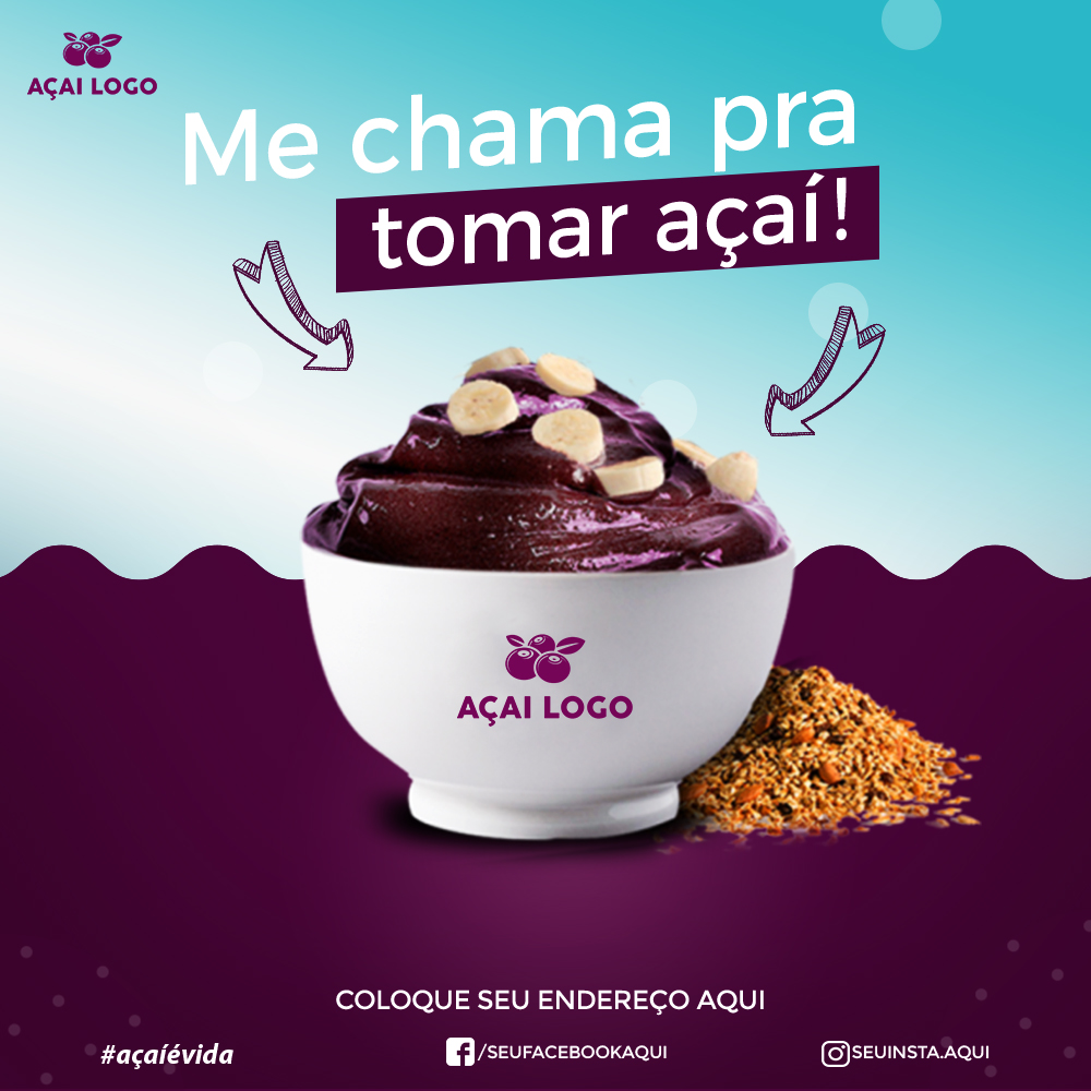 Social Media Post Açai na Tijela Psd Editável