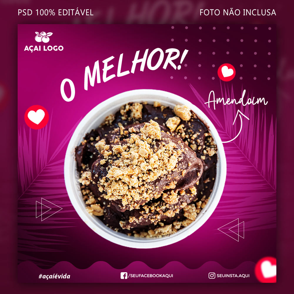 Psd Açai Açaiteria Social Media Post Editável Photoshop Sorveteria Instagram