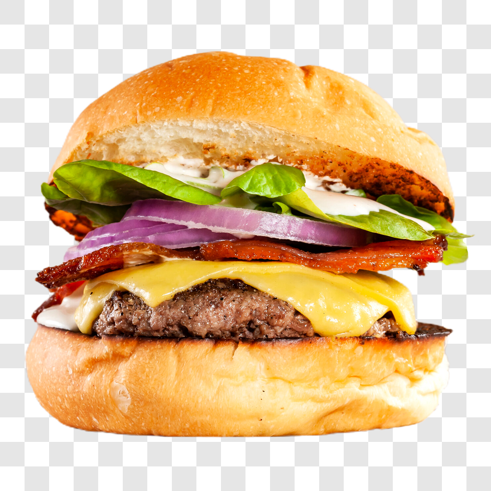 Hambúrguer Artesanal Queijo Bacon Cebola PNG Sem Fundo