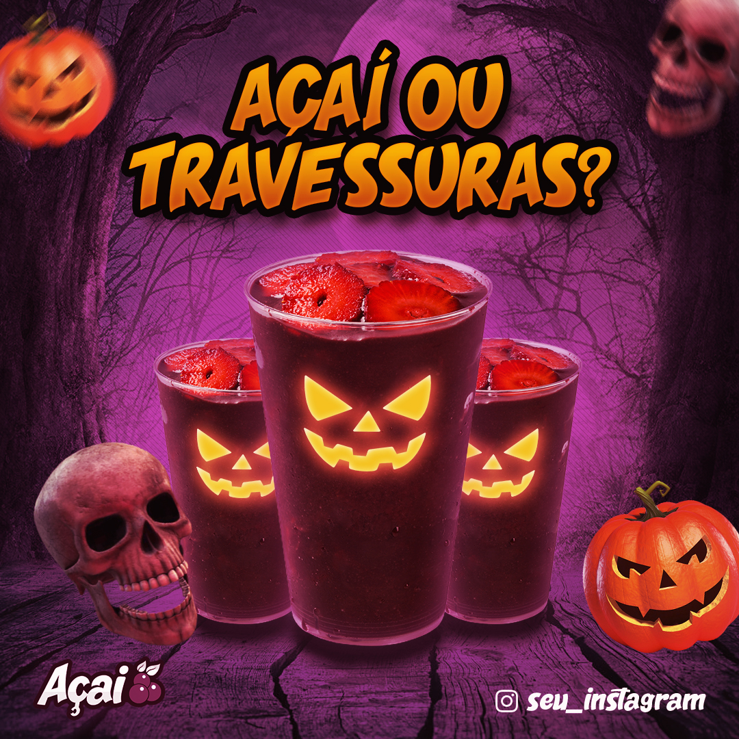 Açai Dia das Bruxas Halloween PSD Social Media Post Instagram Editável Photoshop