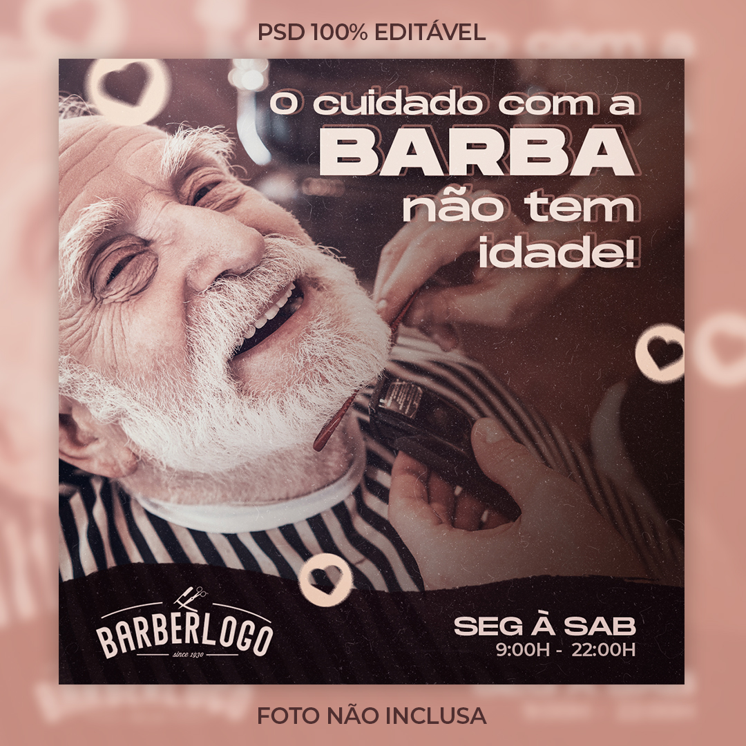 Barbearia Social Media PSD Post Barba Idoso Barbeiro Editável Photoshop