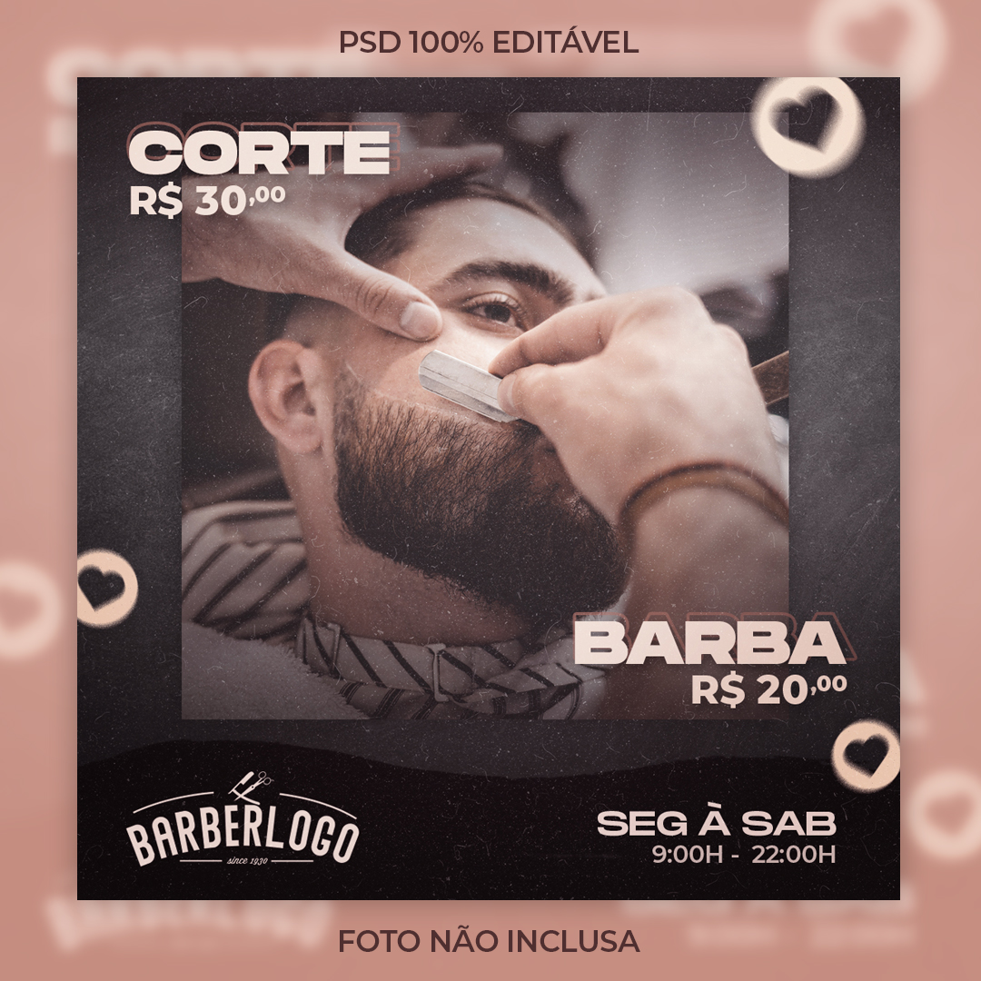 Barbearia Social Media PSD Editável Post Barba Barbeiro Photoshop