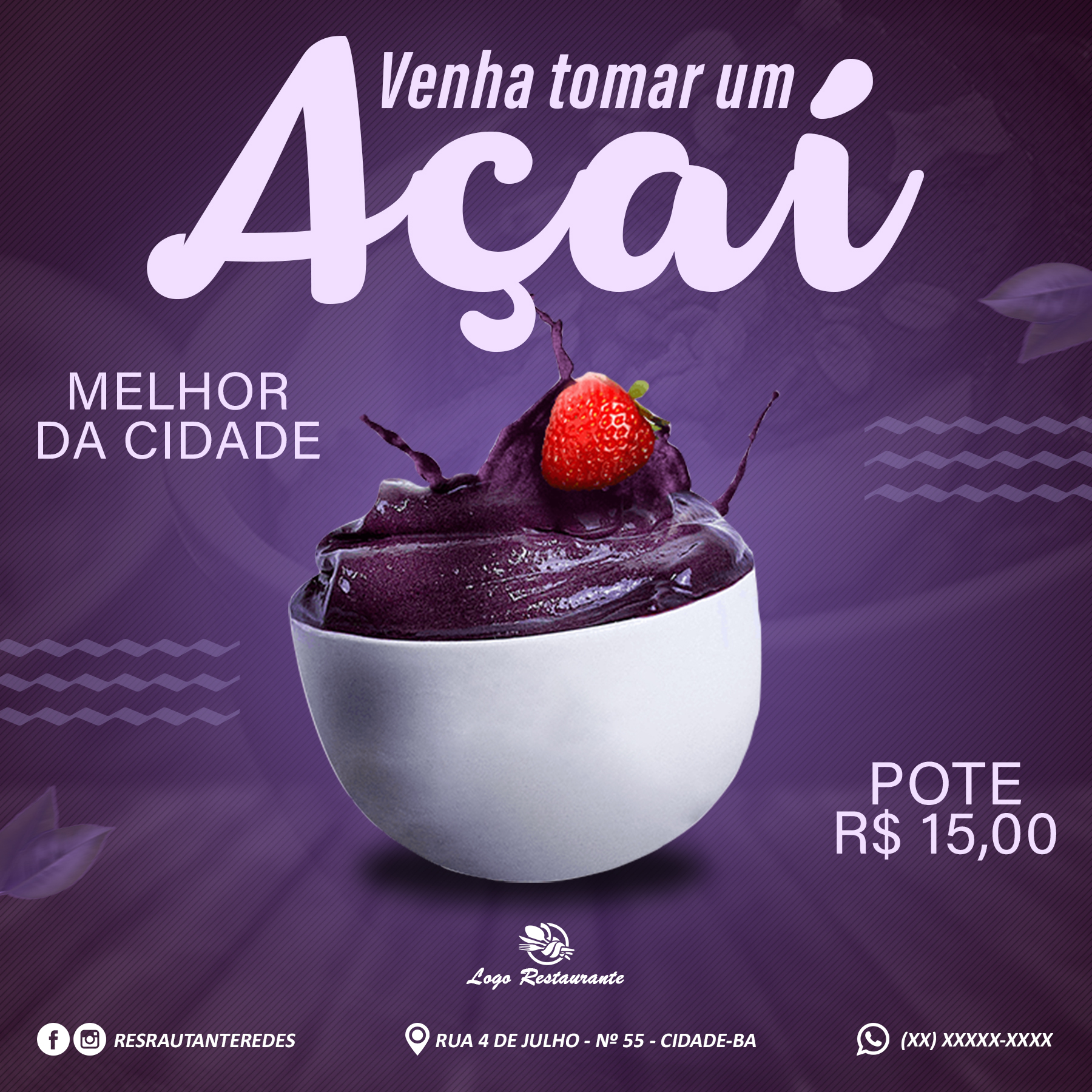 Açai Social Media Post PSD Editável Açaiteria Pote Photoshop