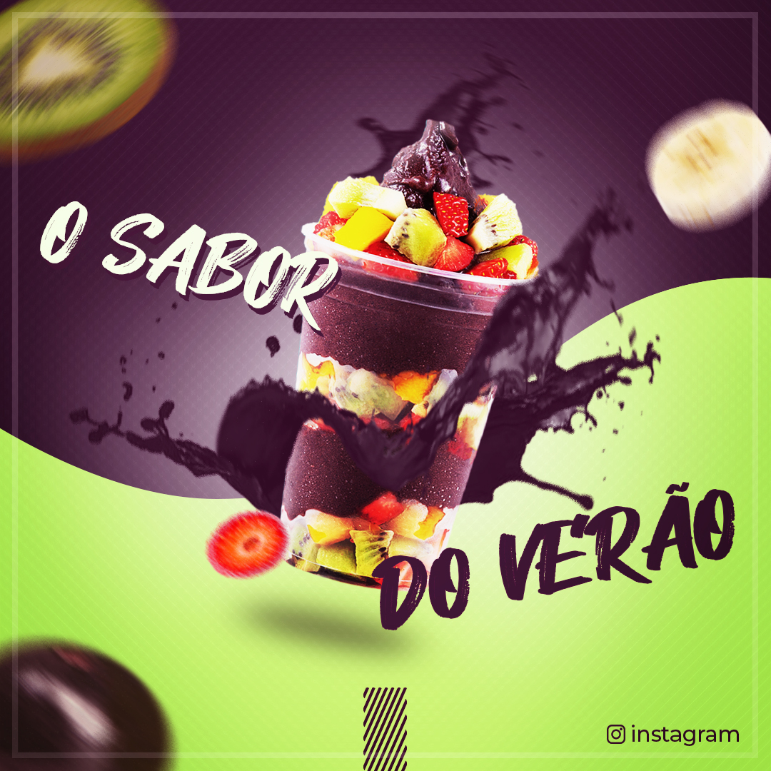 Açai no Copo Social Media PSD Post Editável Verão Açaiteria Photoshop