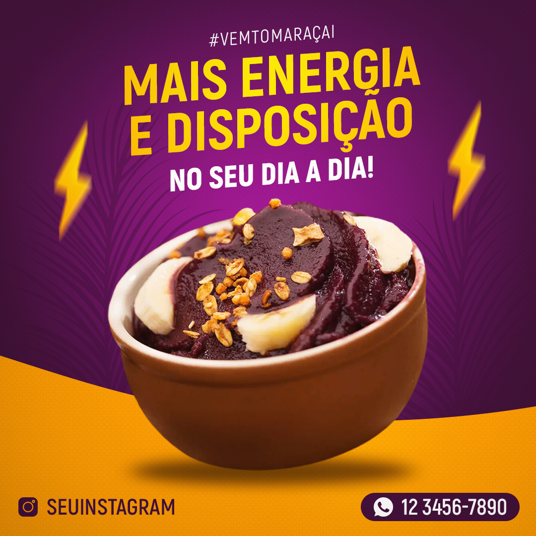 Social Media PSD Açaí Energia Tigela Açaiteria Sorveteria Post Editável