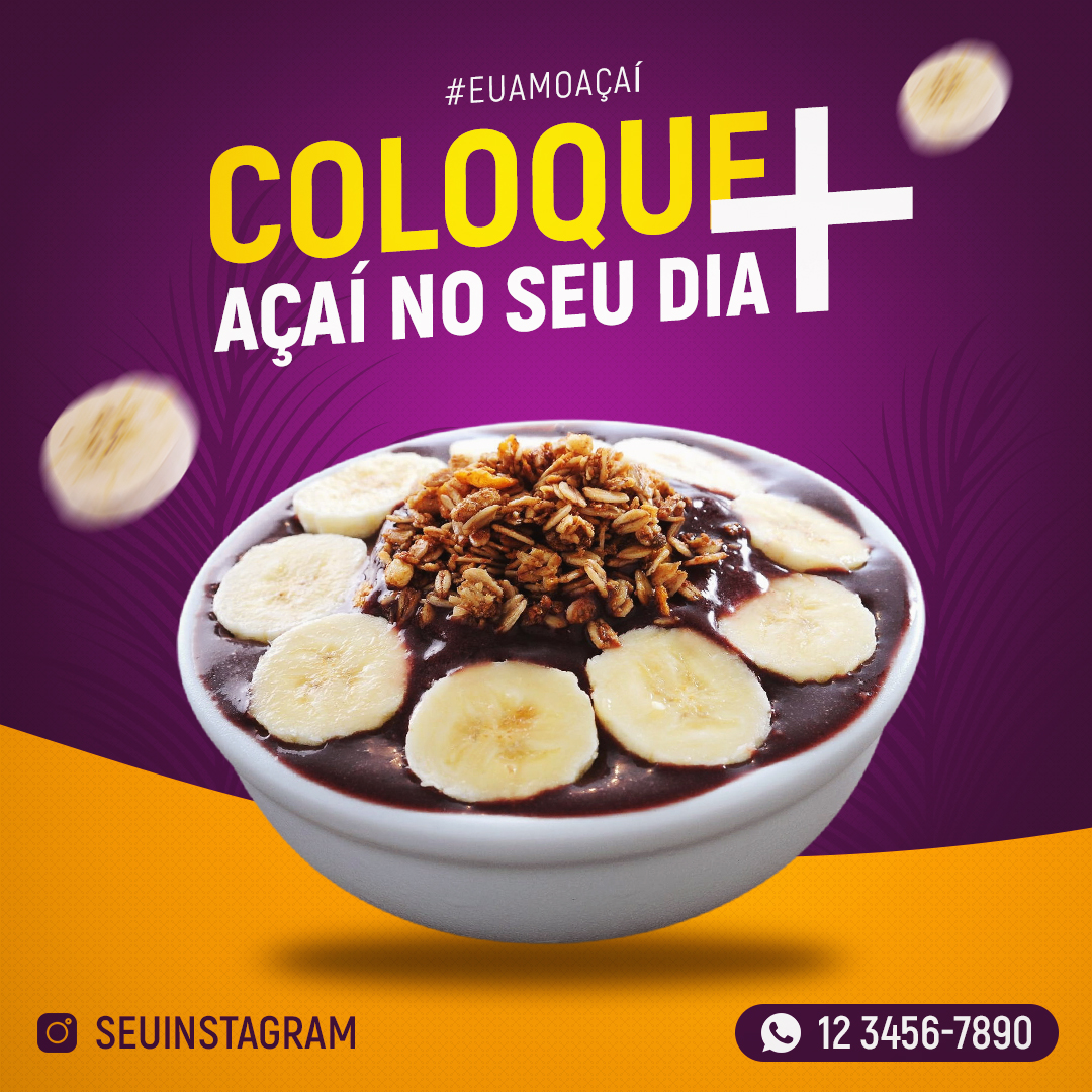 Açaí Tigela Social Media PSD Açaiteria Sorveteria Post Editável