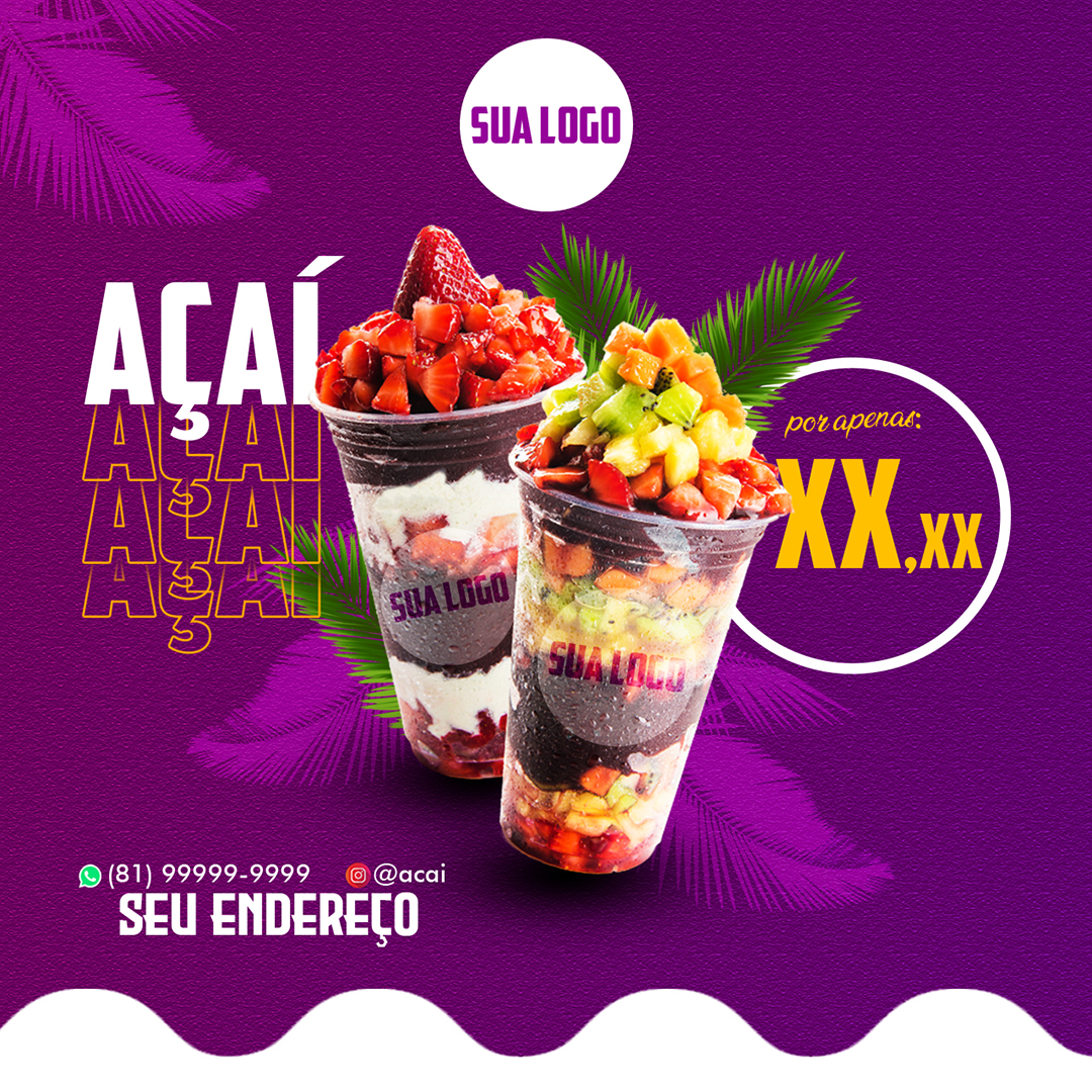 Açai Social Media Post PSD Editável Copo Açaiteria
