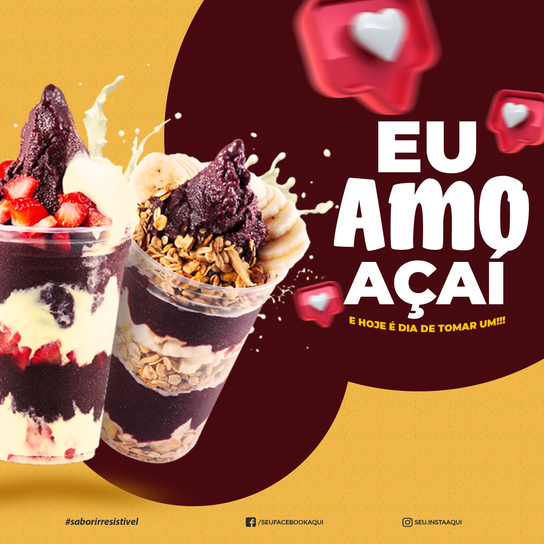 Açai no Copo Social Media PSD Editável Photoshop Açaiteria