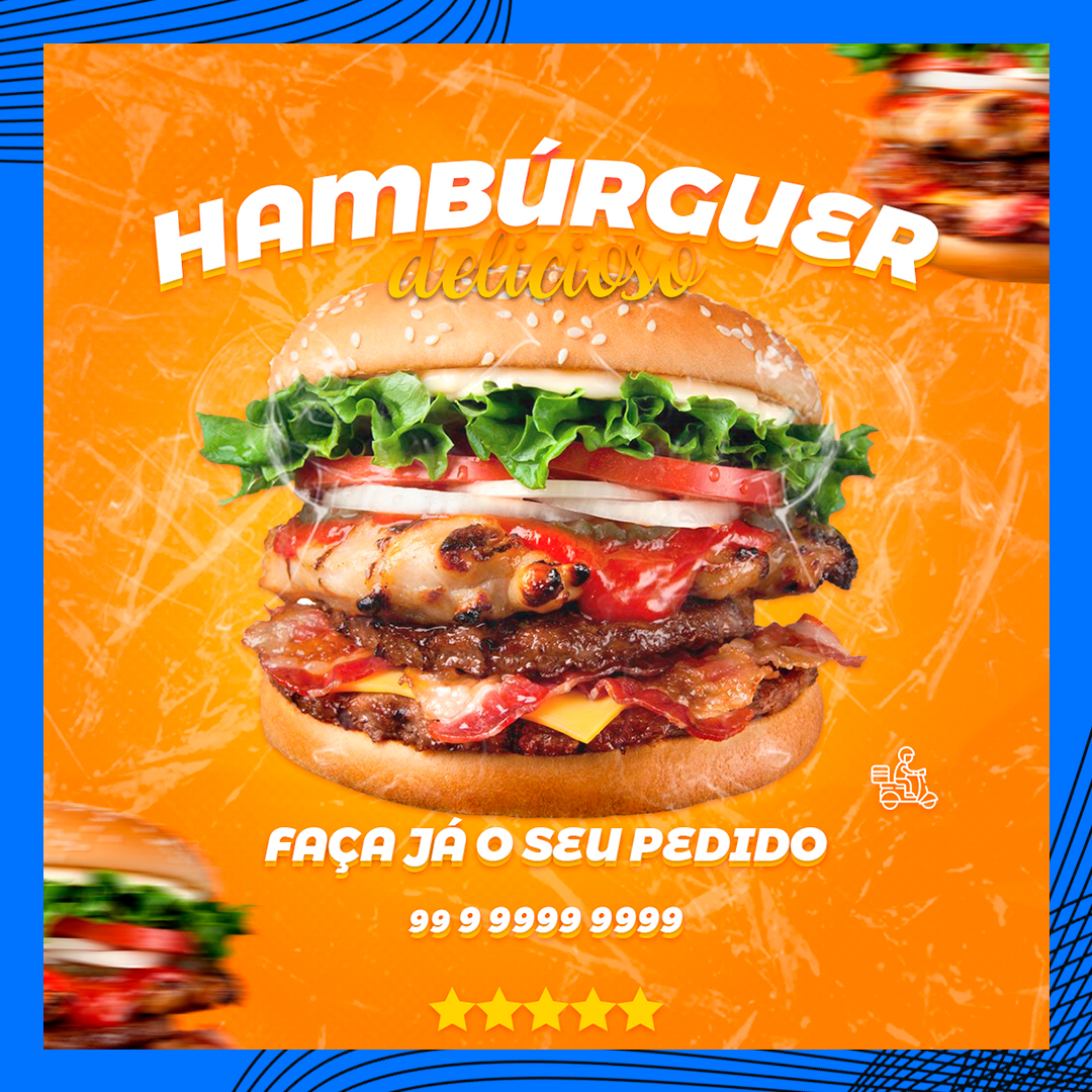 Social Media PSD Editável Hambúrguer Hamburgueria Photoshop Post