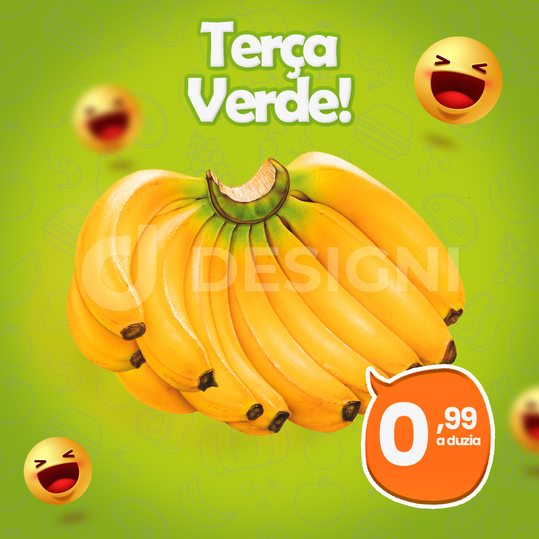 Social Media PSD Supermercado Banana Oferta Editável Photoshop Post
