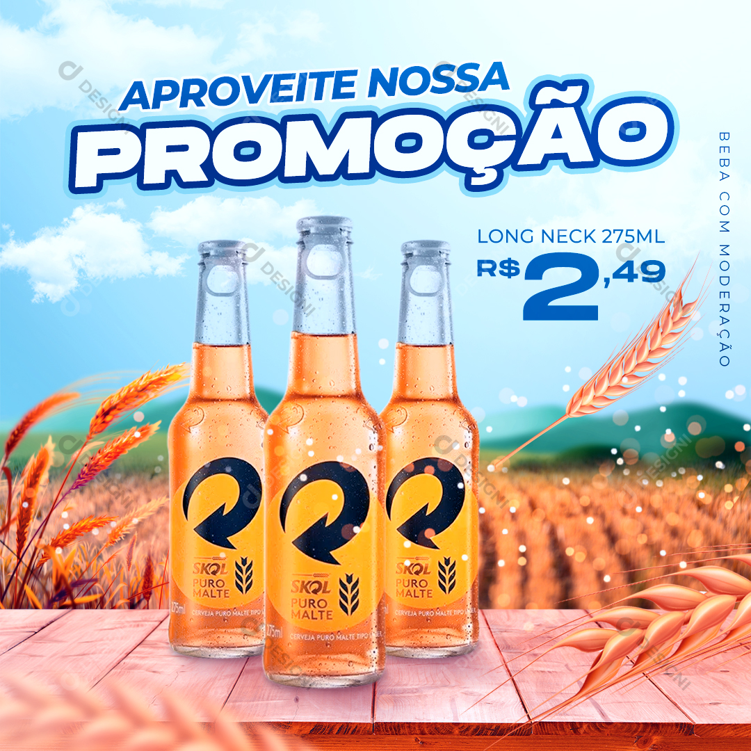 Social Media PSD Skol Cerveja Gelada Bar Garrafa Bebida Bares Editável