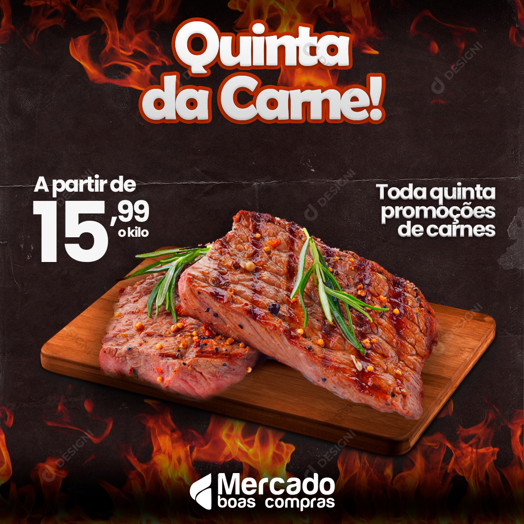 PSD Carne Churrasco Supermercado Açougue Social Media Editável