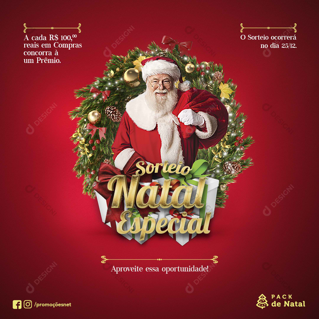 Sorteio de Natal Social Media PSD Editável Papai Noel Post