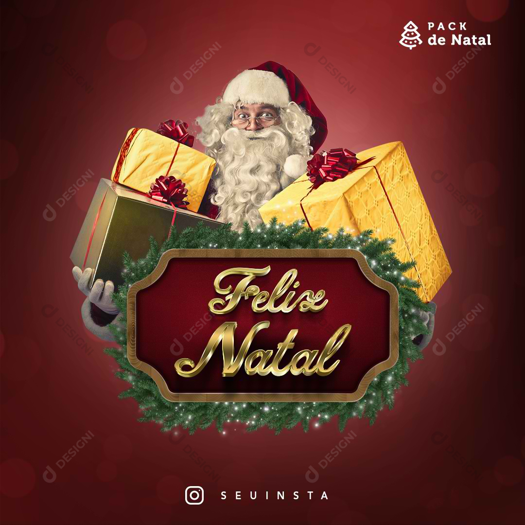 Feliz Natal PSD Social Media Editável Presentes Papai Noel