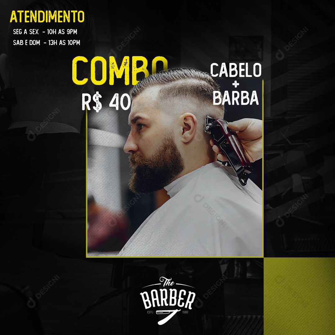 Barbearia Combro Cabelo Social Media PSD Post Editável