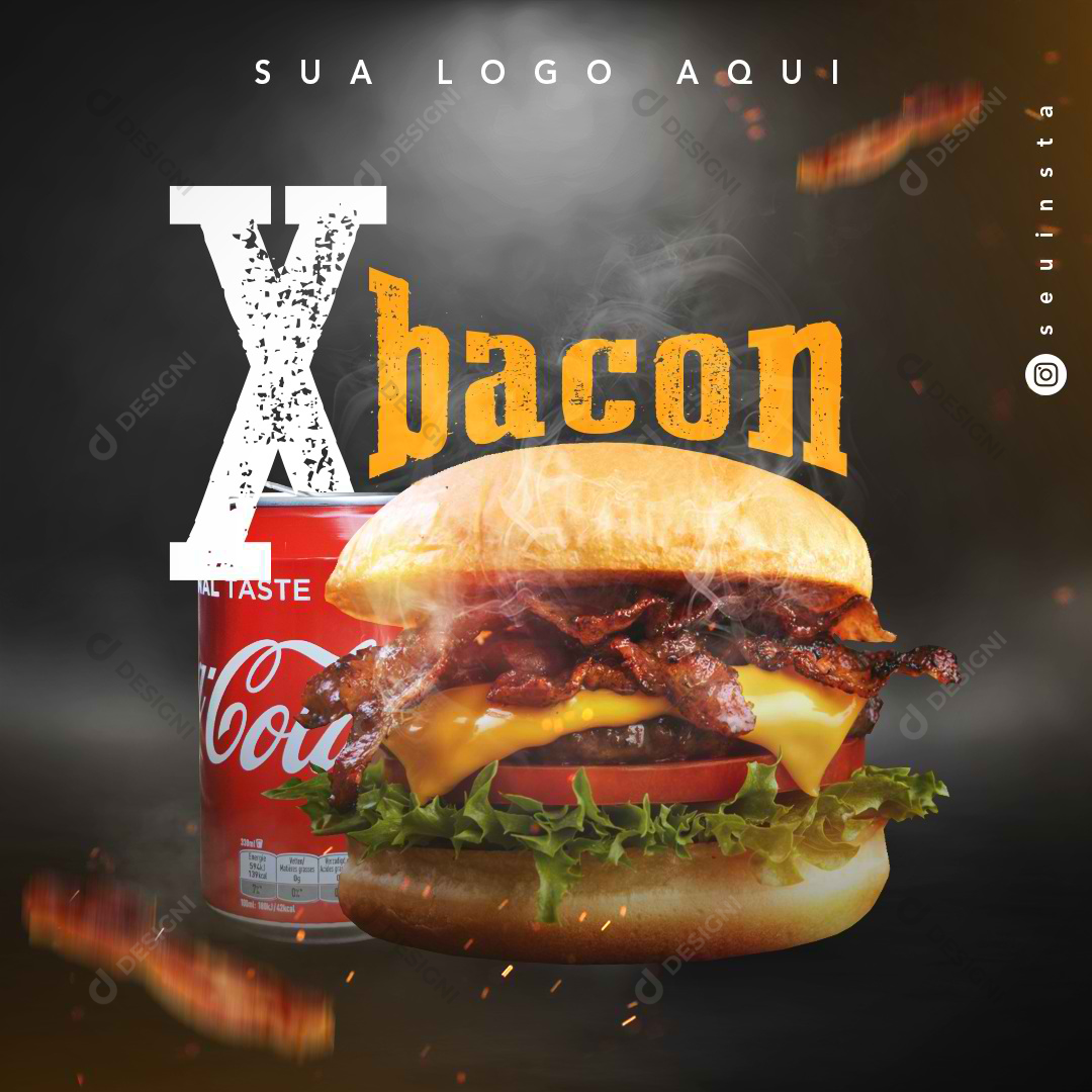 Social Media PSD Hambúrguer Hamburgueria X Bacon Comida Editável