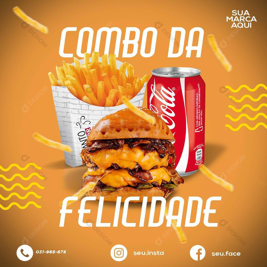 Hambúrguer Lanche Hamburgueria Batata Frita Refrigerante Social Media PSD Comida