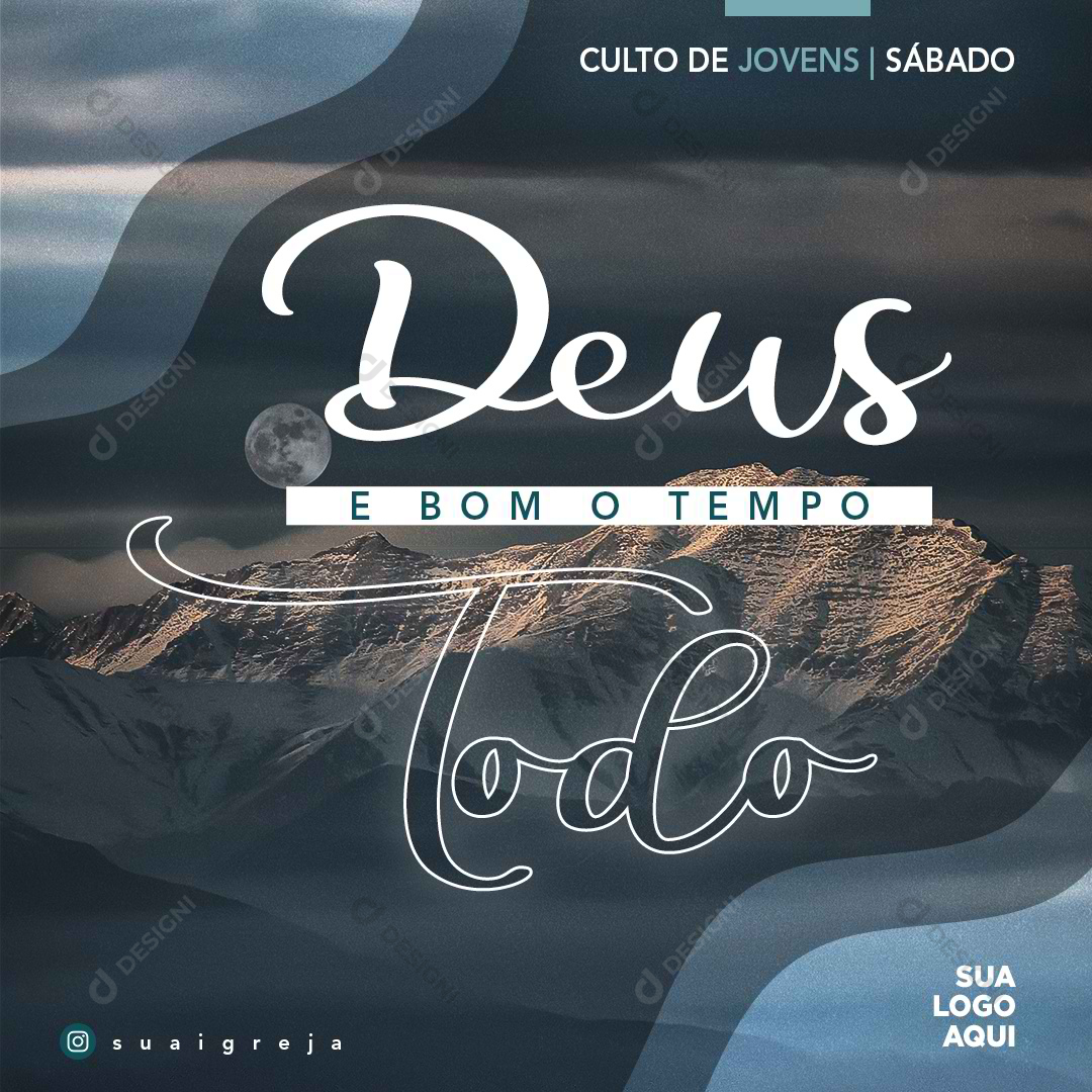 Social Media Culto Gospel Jovens Deus Igreja PSD Editável