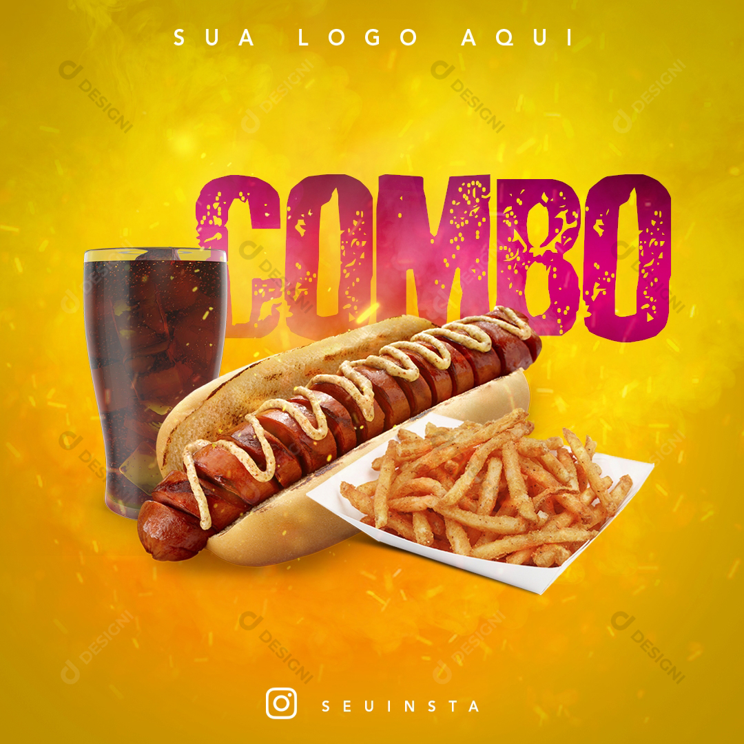 Combo Social Media Cachorro Quente Hot Dog Batata Frita Refrigenrante PSD Comida