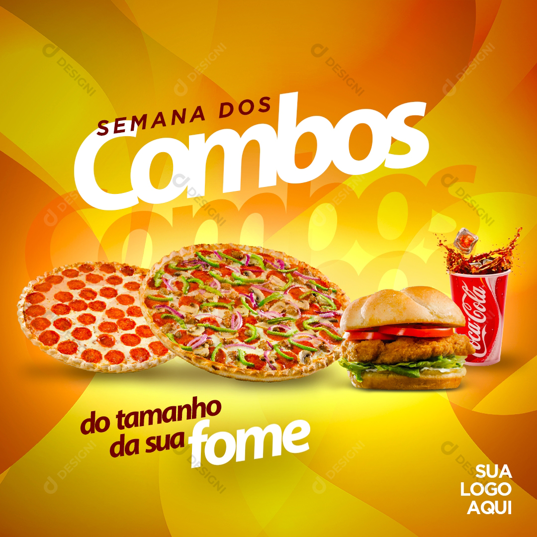 Combo Social Media Pizza Hambúrguer Refrigerante Comida PSD Editável