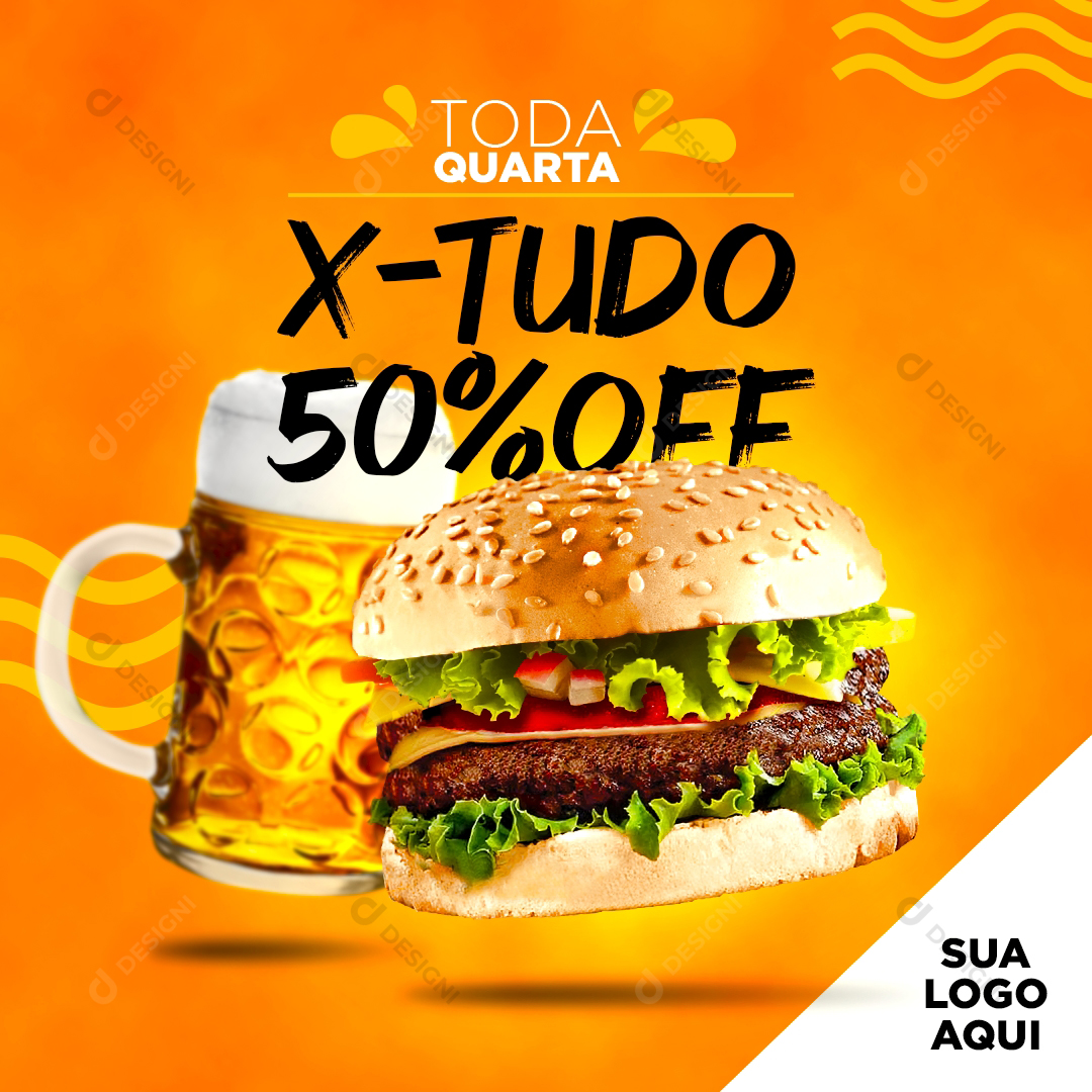 X-Tudo Hambúrguer Hamburgueria Social Media PSD Editável Comida Cerveja