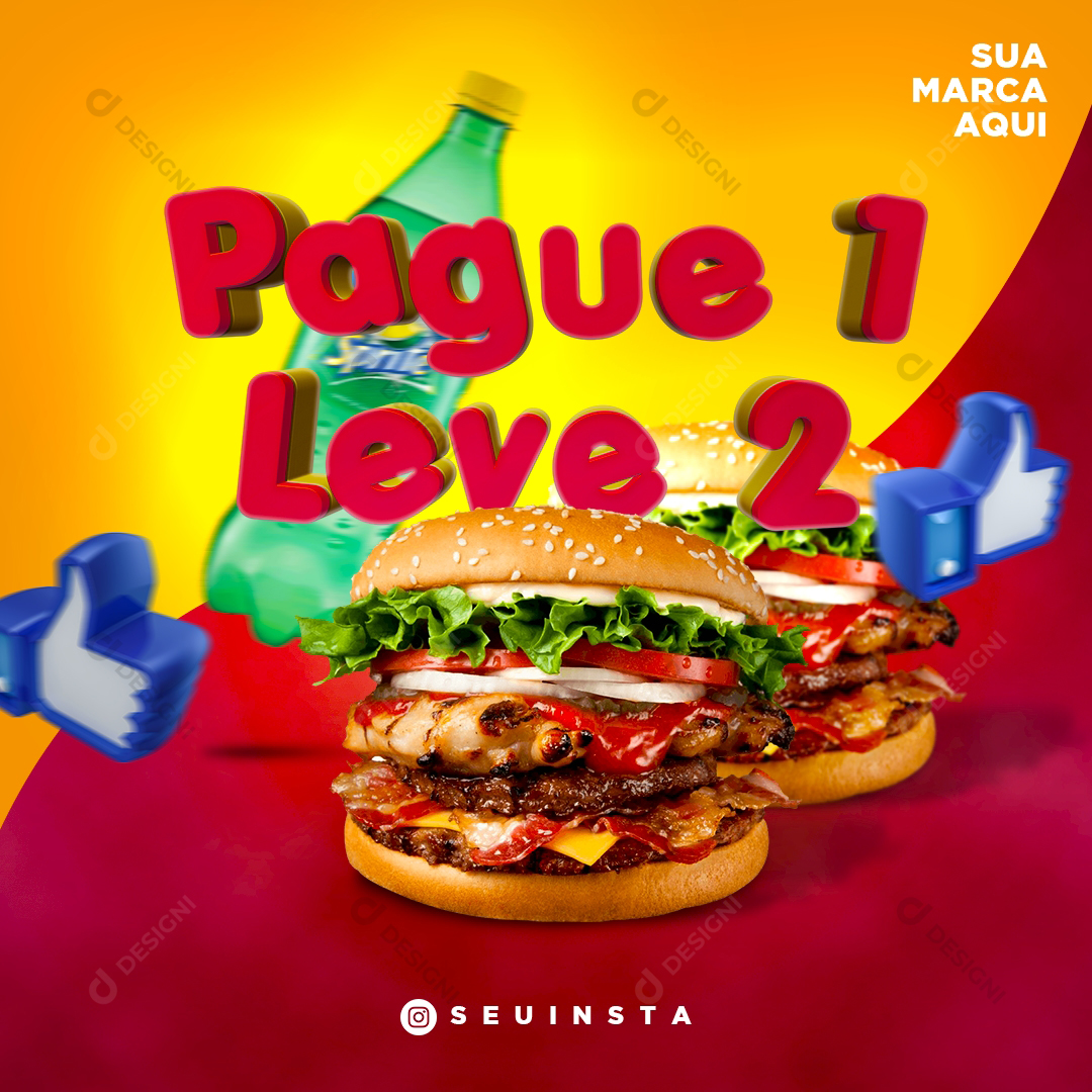 Hambúrguer Hamburgueria PSD Social Media Pague 1 Leve 2 Comida