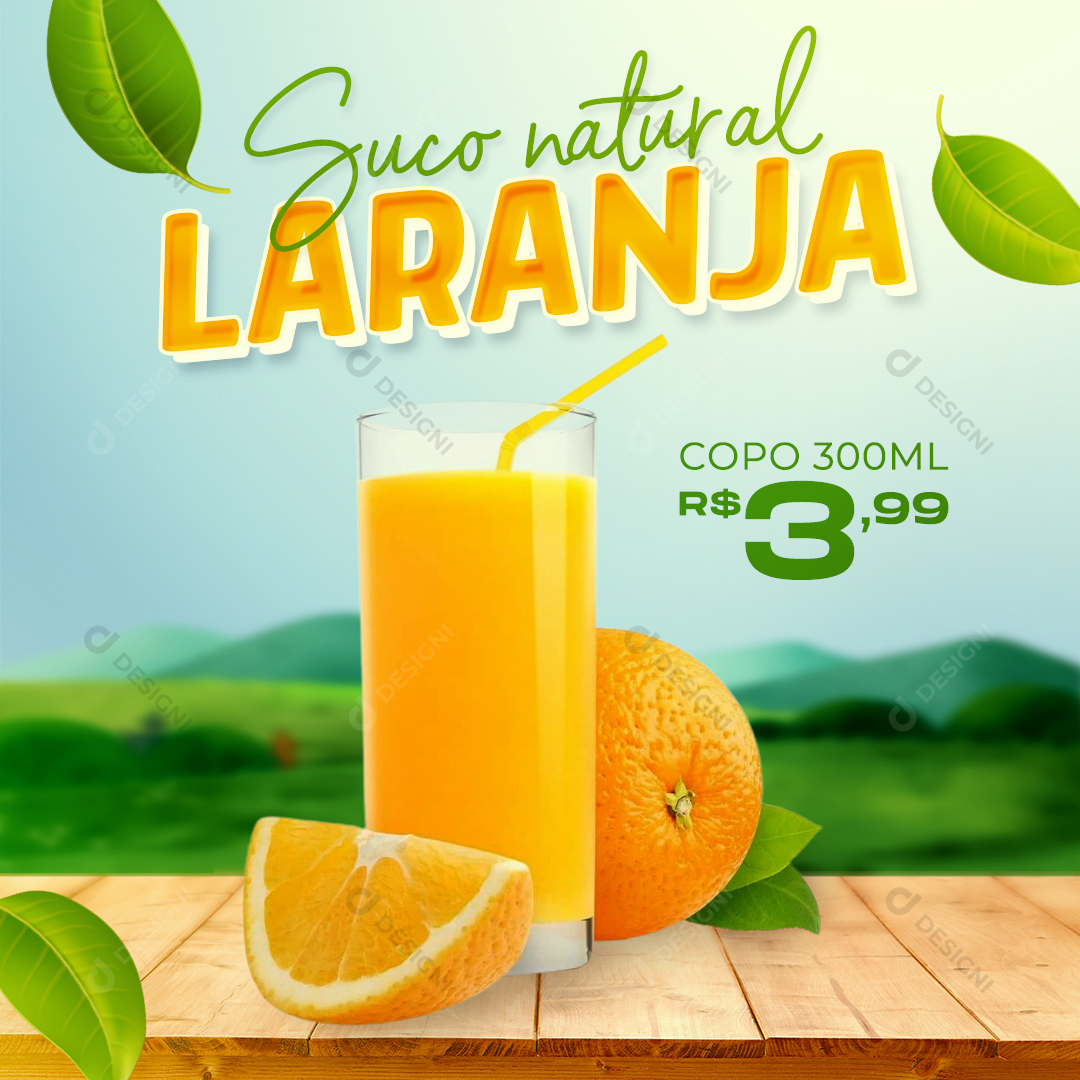 Suco Natural de Laranja Social Media PSD Editável Bebidas