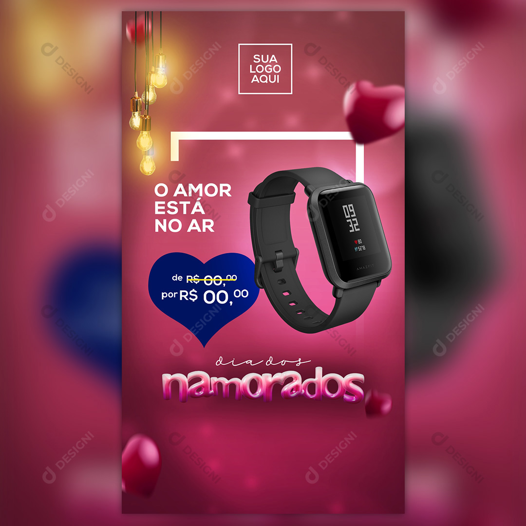 Promoção dia Dos Namorados Social Media PSD Relógio Stories