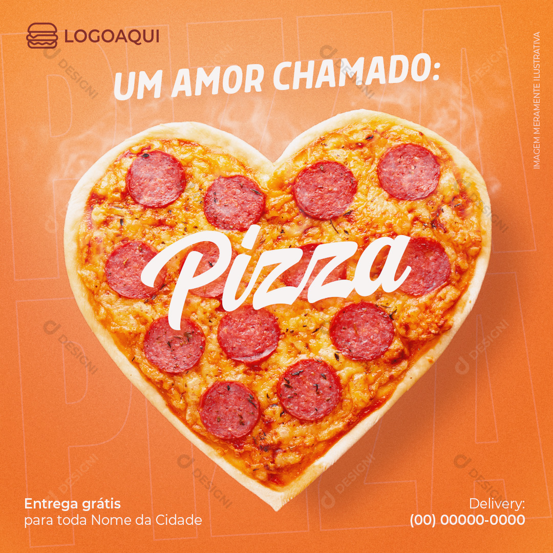 Social Media PSD Eu Amo Pizza Editável Pizzaria Comida