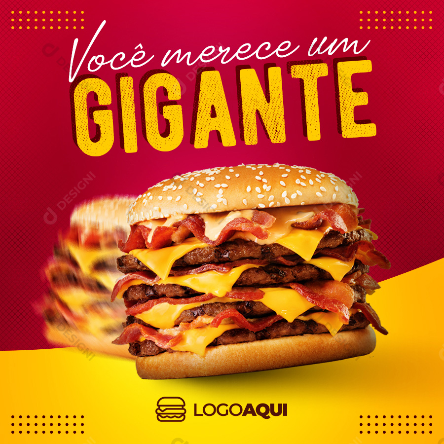 Hamburgeria PSD Social Media Post Editável Hamburguer Gigante Comida