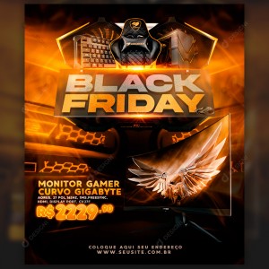Monitor Gamer PSD Black Friday Social Media Post Editável