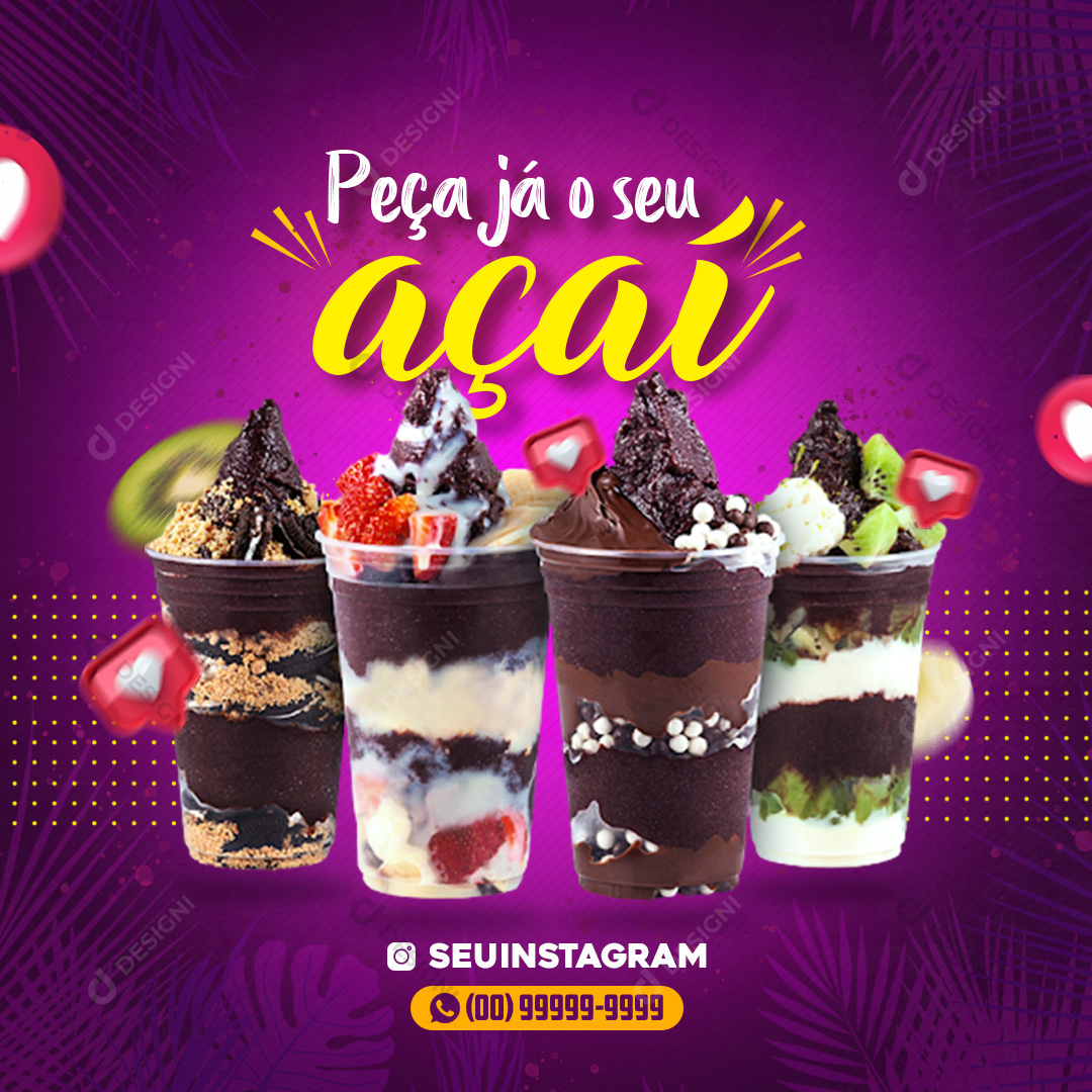 Social Media Post Açaí Açaiterias Sorveterias Comida Editável