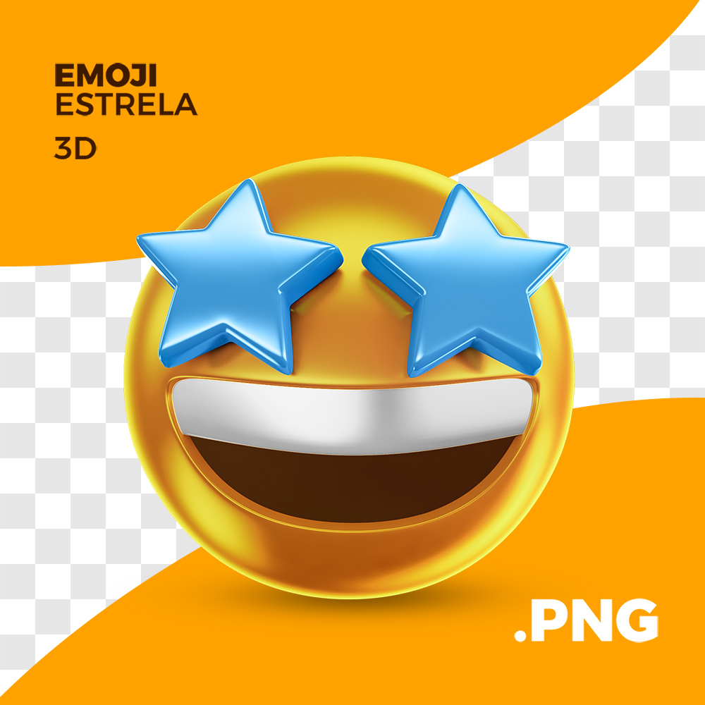 Emoji 3D Olhos de Estrela PNG Sem Fundo Transparente