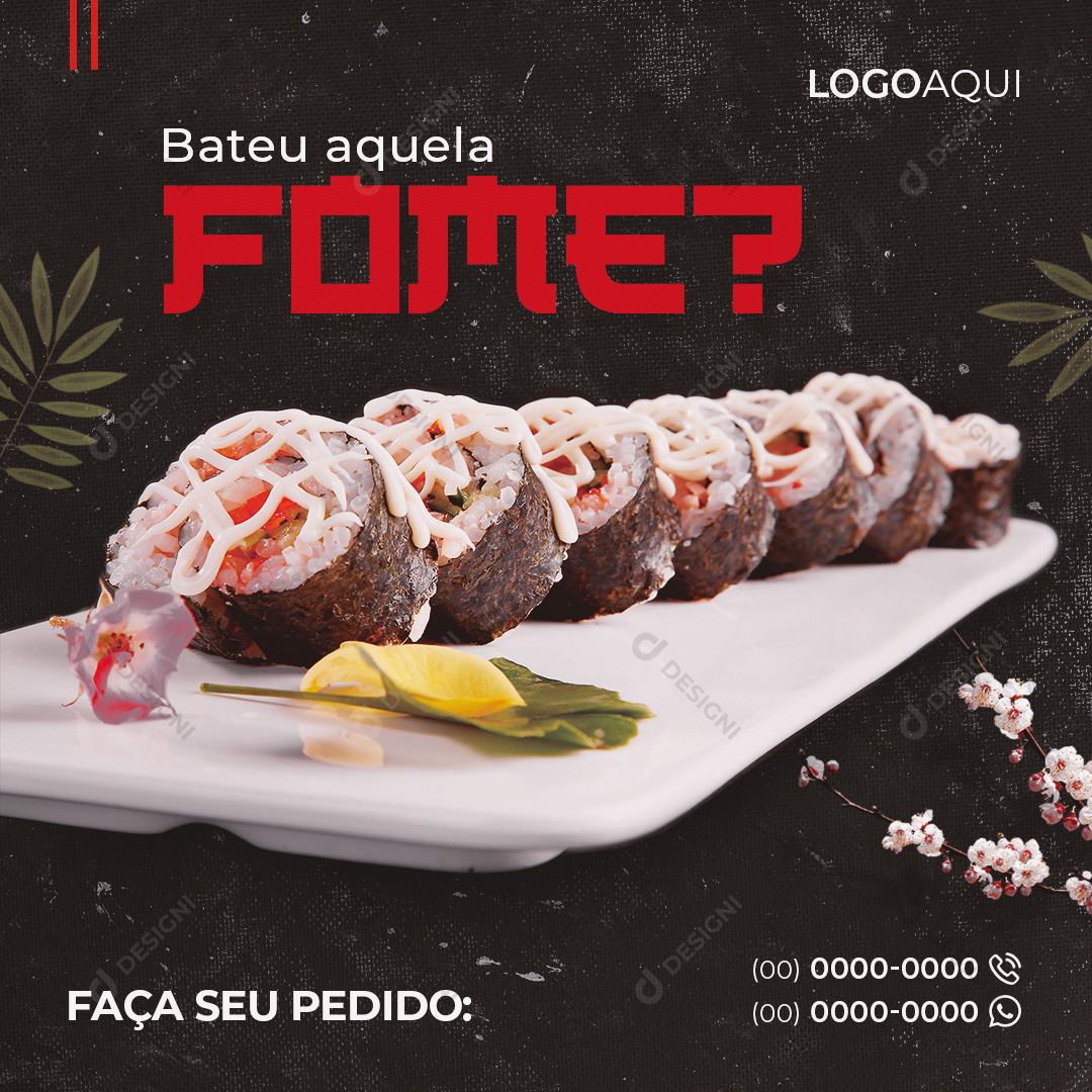 Sushi Social Media Post Editável PSD Comida Japonesa