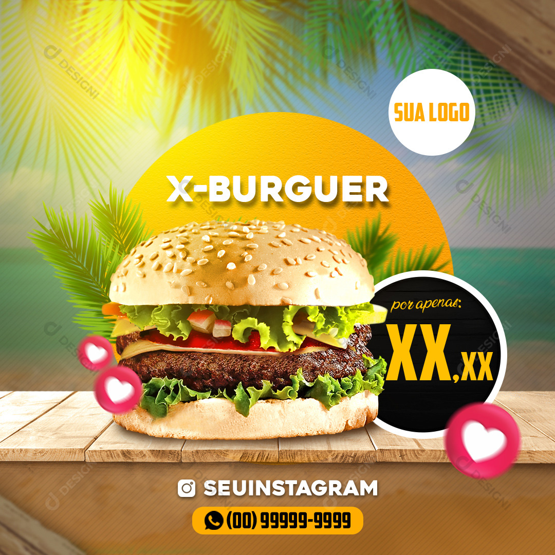 Social Media X-Burguer PSD Editável Hamburgueria Photshop Lanche Comida