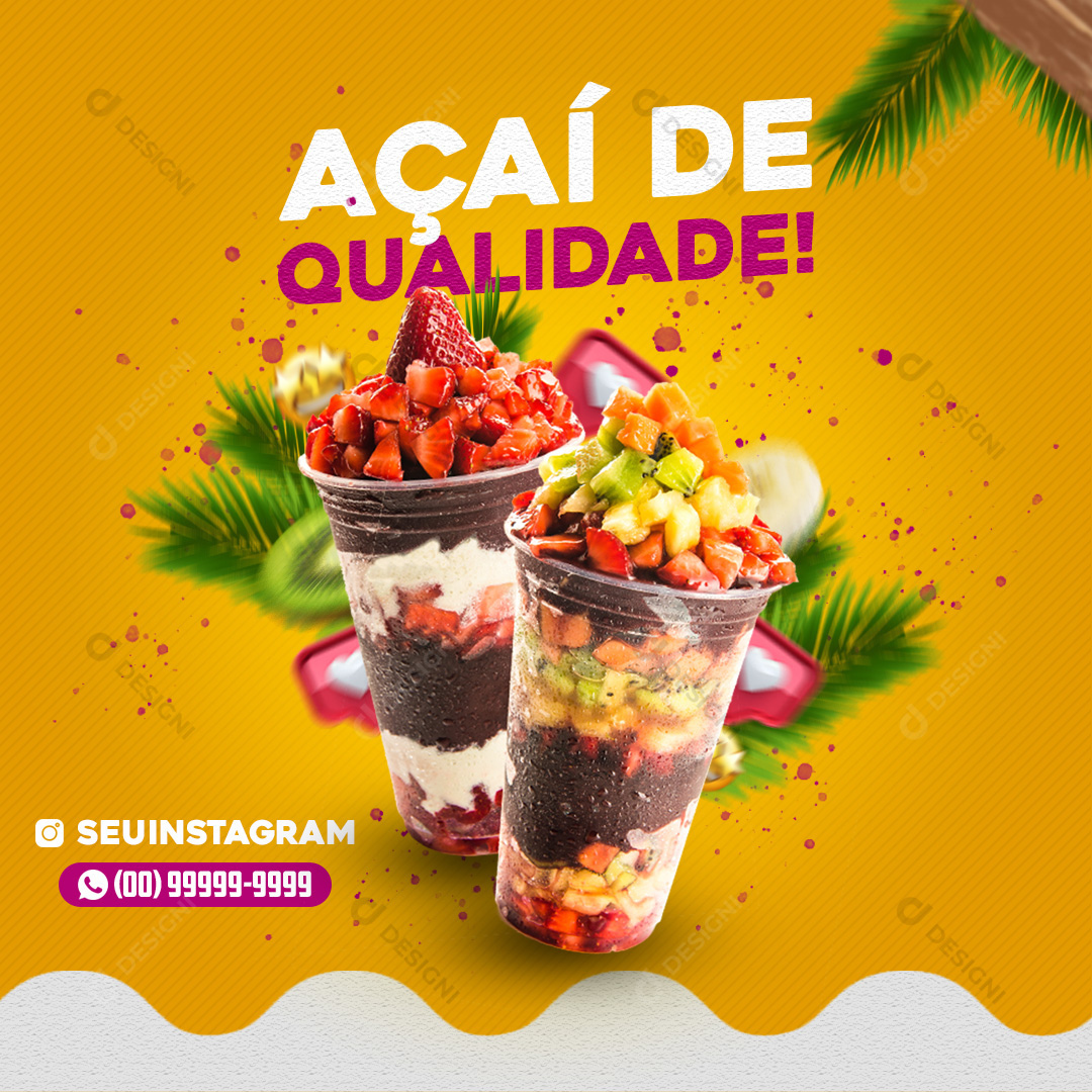 Açaí de Qualidade Social Media PSD Editável Açaiteria Sorveteria