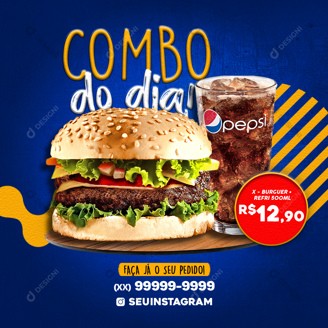 PSD Social Media Hamburgueria Refligerante Combo Comida Editável