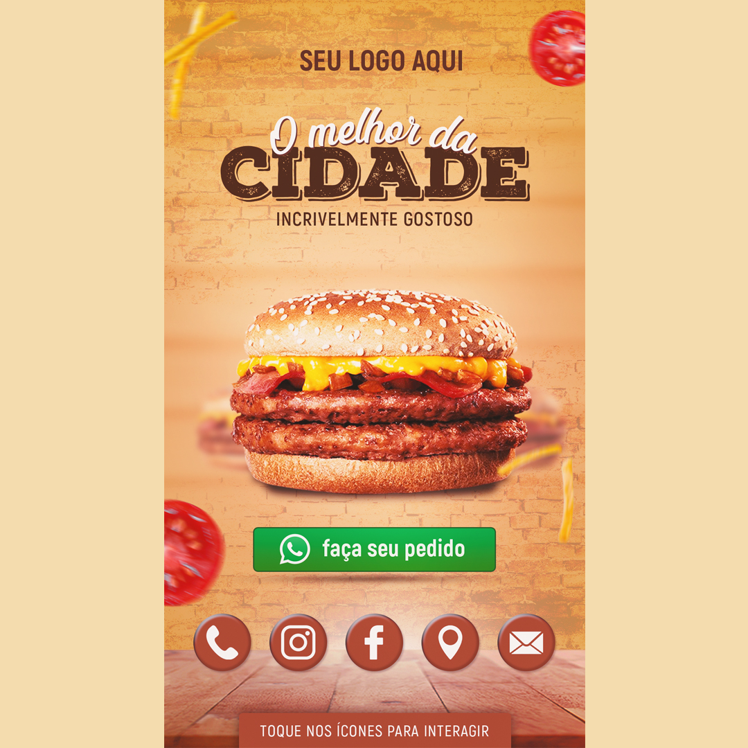 Cartão Digital Interativo Hamburgueria Lanche PSD Editável Photoshop Comida
