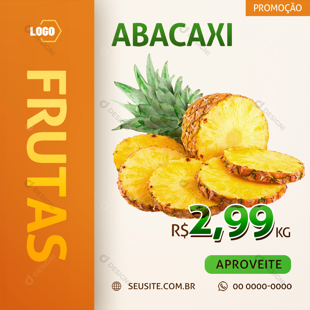 Abacaxi Social Media PSD Frutas Supermercado Hortifrúti Promoção Editável